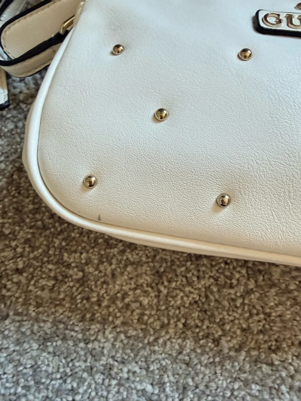 Guess White Dome Crossbody with Gold Studs Double Zipper compartment - Picture 4 of 13